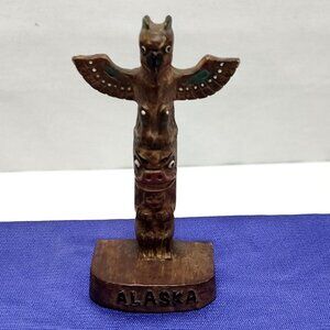 Alaska Souvenir Totem Pole Sculpture Handcrafted Intricate Details Circa 1980s